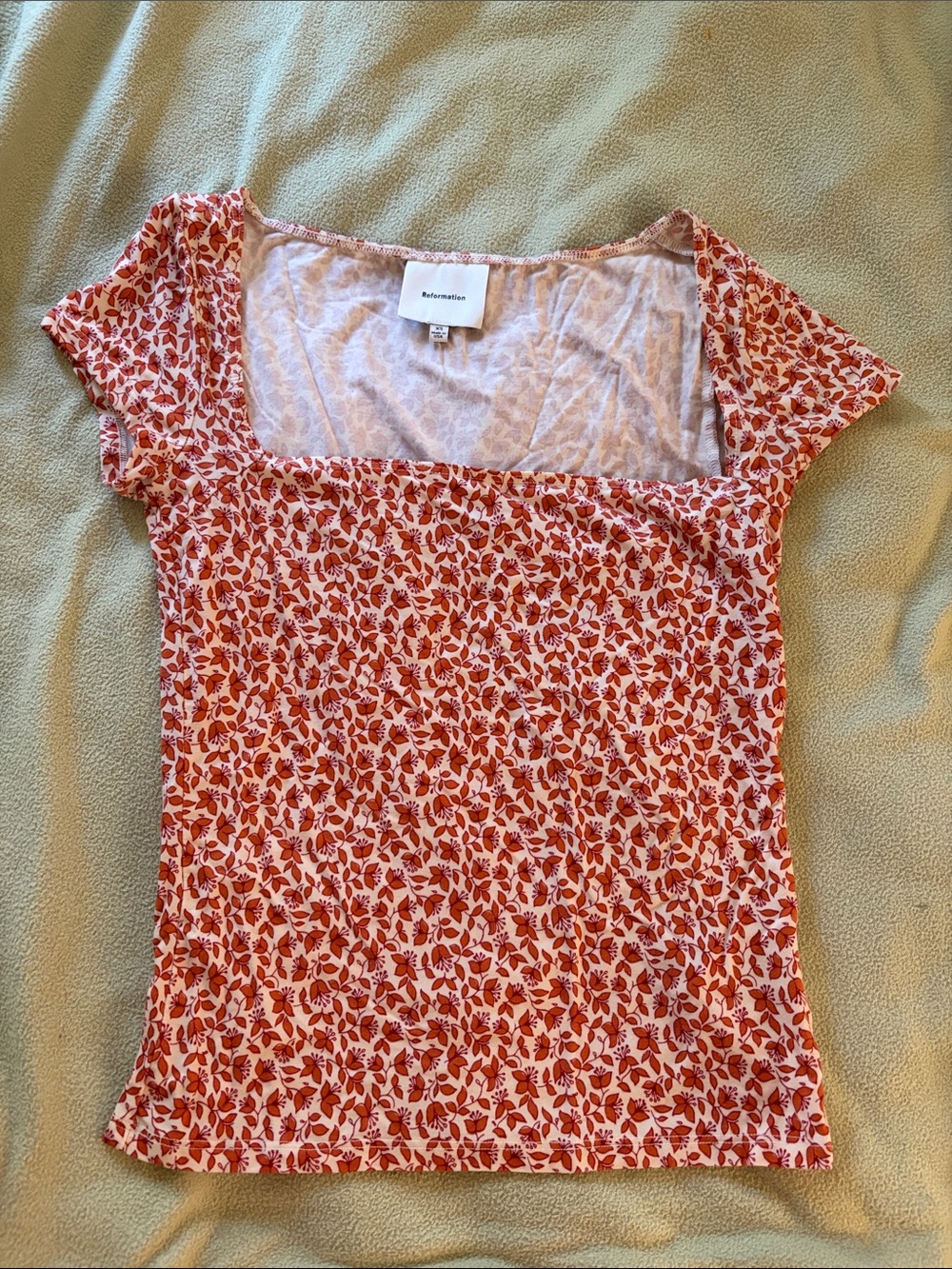 Reformation Pink and Red Floral Square Neck Short Sleeve Tee